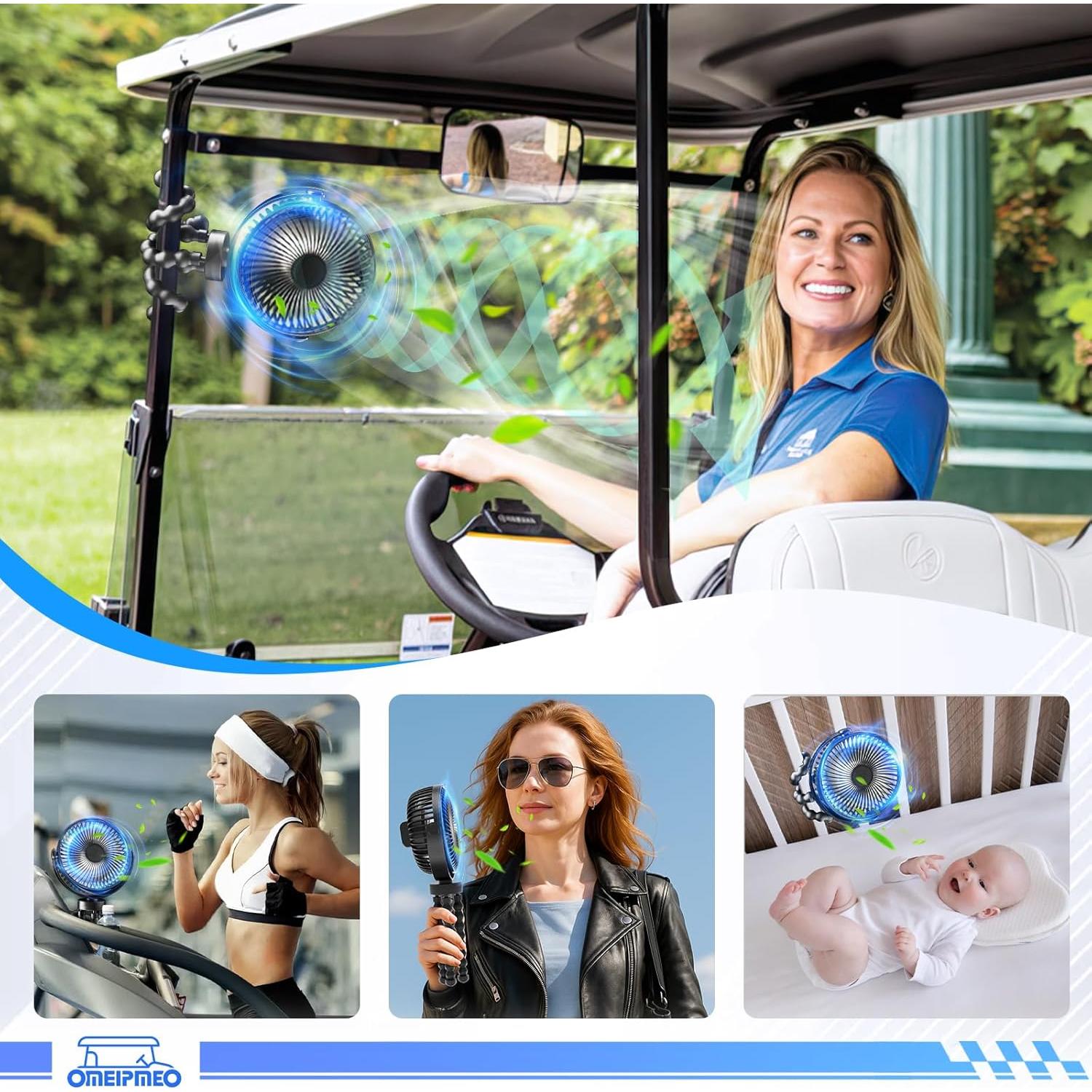 Ventilador Recargable OMEIPMEO para Carro de Golf 12000mAh