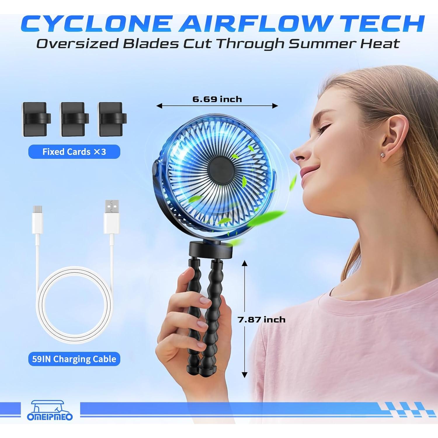 Ventilador Recargable OMEIPMEO para Carro de Golf 12000mAh