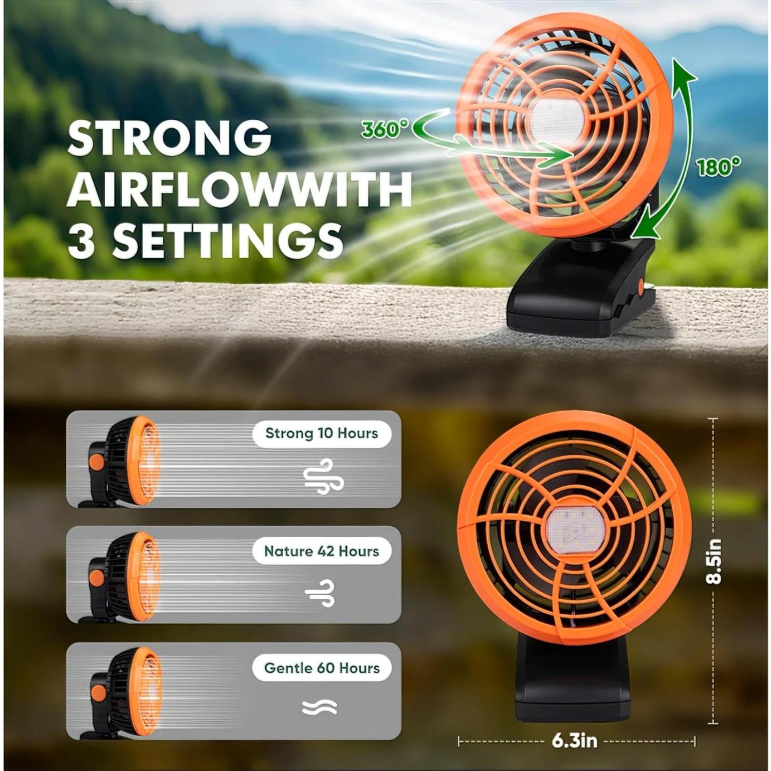 Ventilador de Camping Durapower AM17-24KT37 con Linterna LED