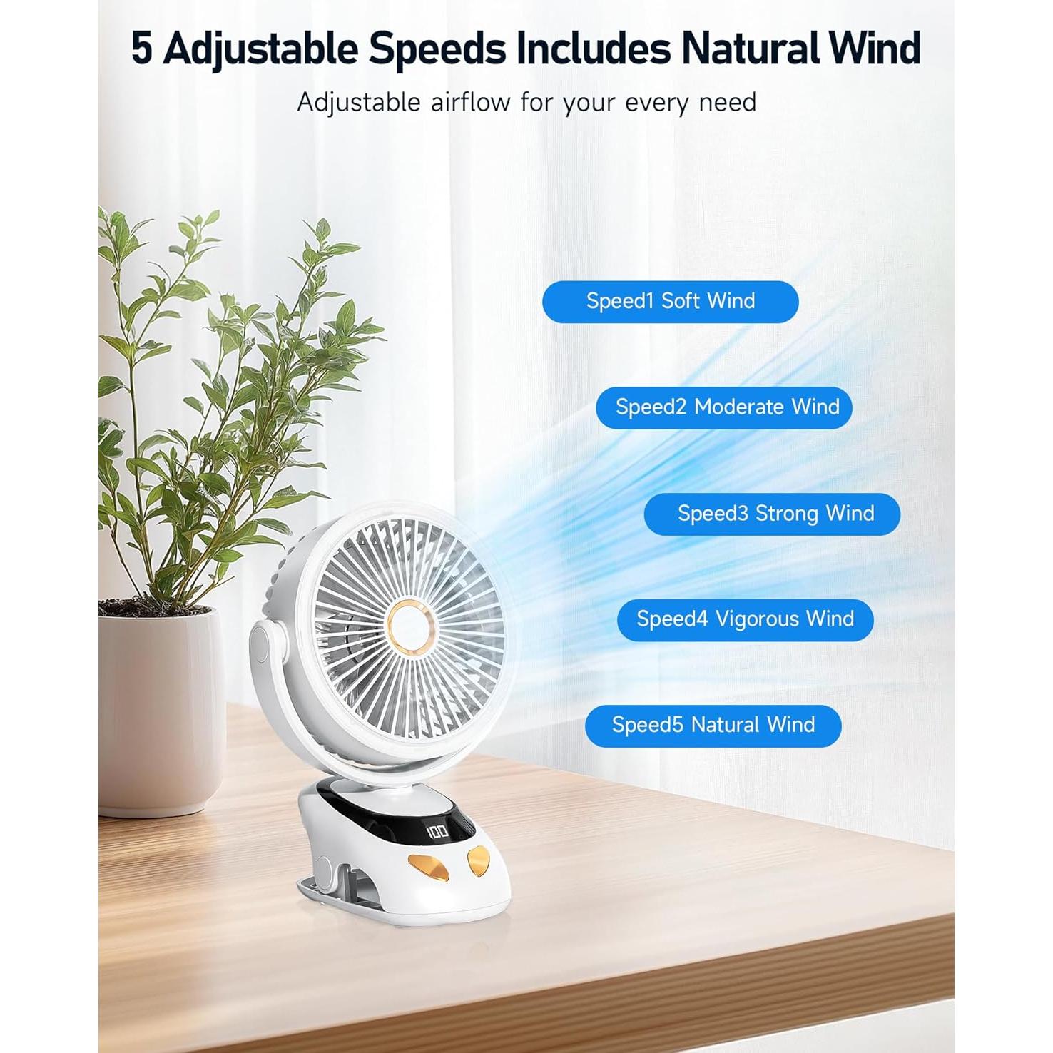 Ventilador de Clip PILSAMAS PLM-C6 con Luz LED y Batería 10000mAh