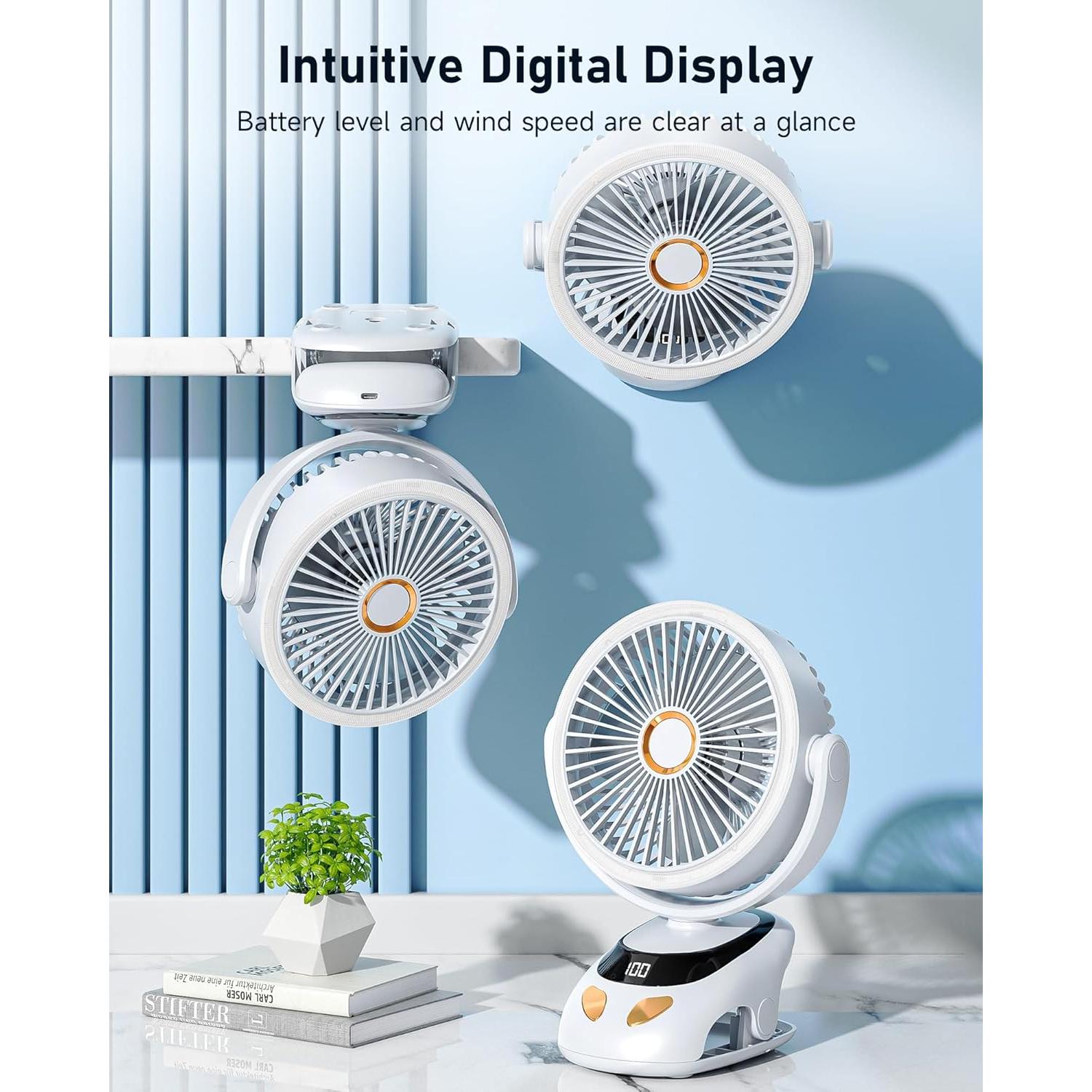 Ventilador de Clip PILSAMAS PLM-C6 con Luz LED y Batería 10000mAh