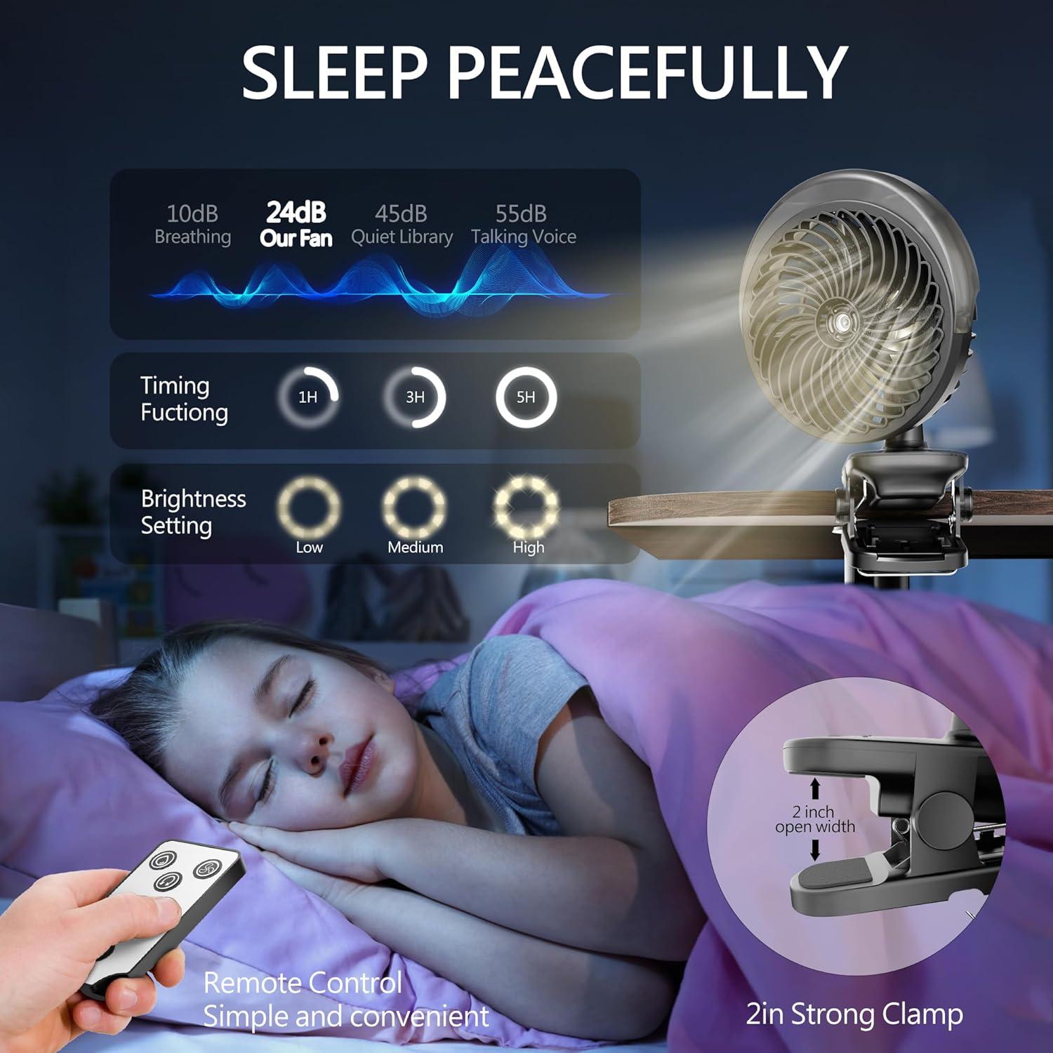 Ventilador de Clip Recargable LiangJJ F036M con Neblina y Luz LED