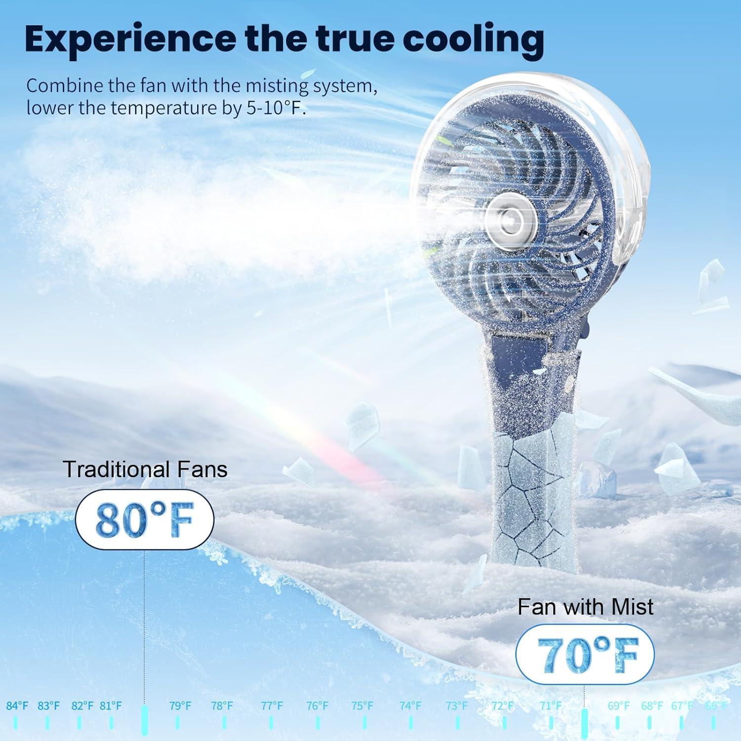 Ventilador de Mano Portátil HandFan HF318C con Nebulización Azul