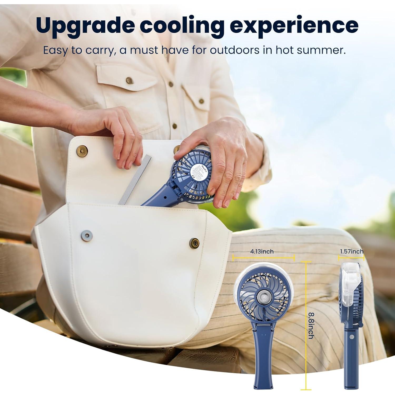 Ventilador de Mano Portátil HandFan HF318C con Nebulización Azul