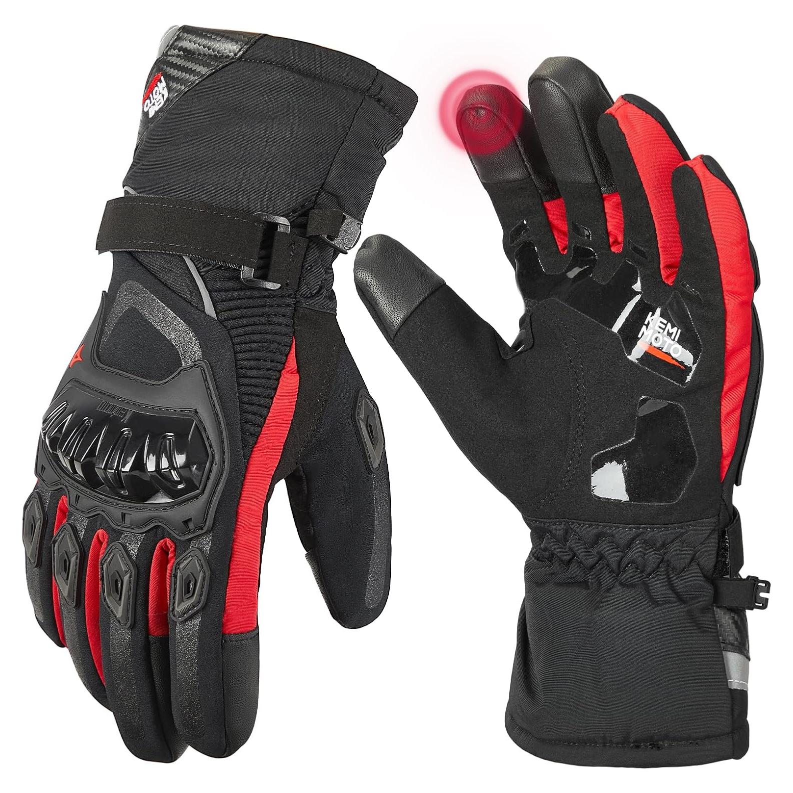 Guantes de invierno KEMIMOTO para motocicleta, rojos, táctiles