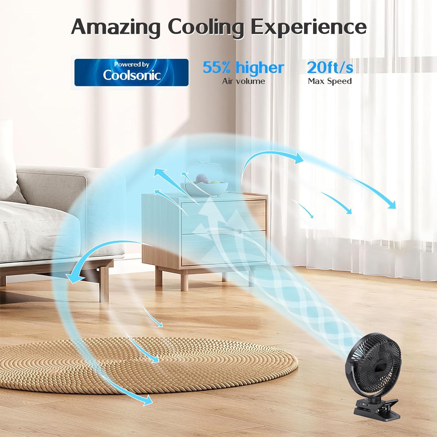 Ventilador Recargable Coolsonic 12000mAh 20cm USB Negro