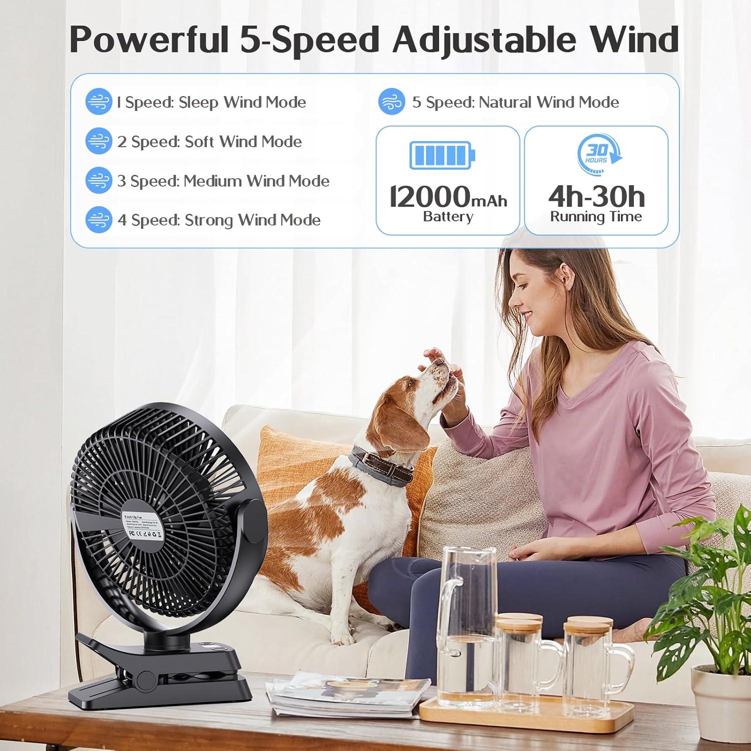 Ventilador Recargable Coolsonic 12000mAh 20cm USB Negro