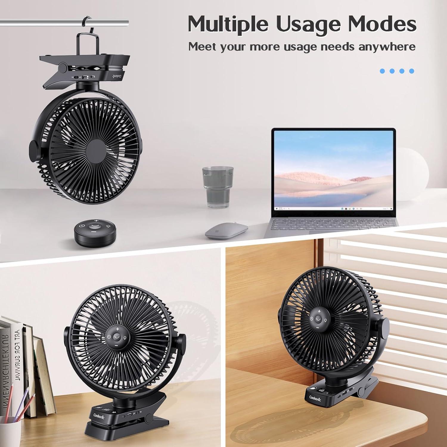 Ventilador Recargable Coolsonic 12000mAh 20cm USB Negro