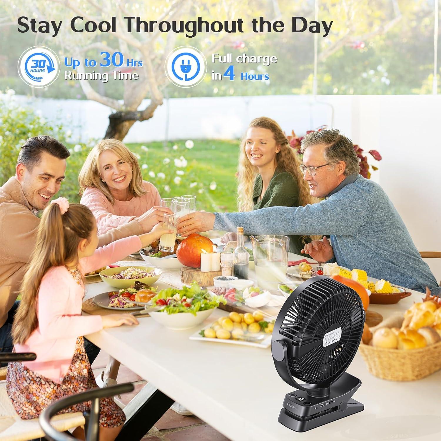 Ventilador Recargable Coolsonic 12000mAh 20cm USB Negro