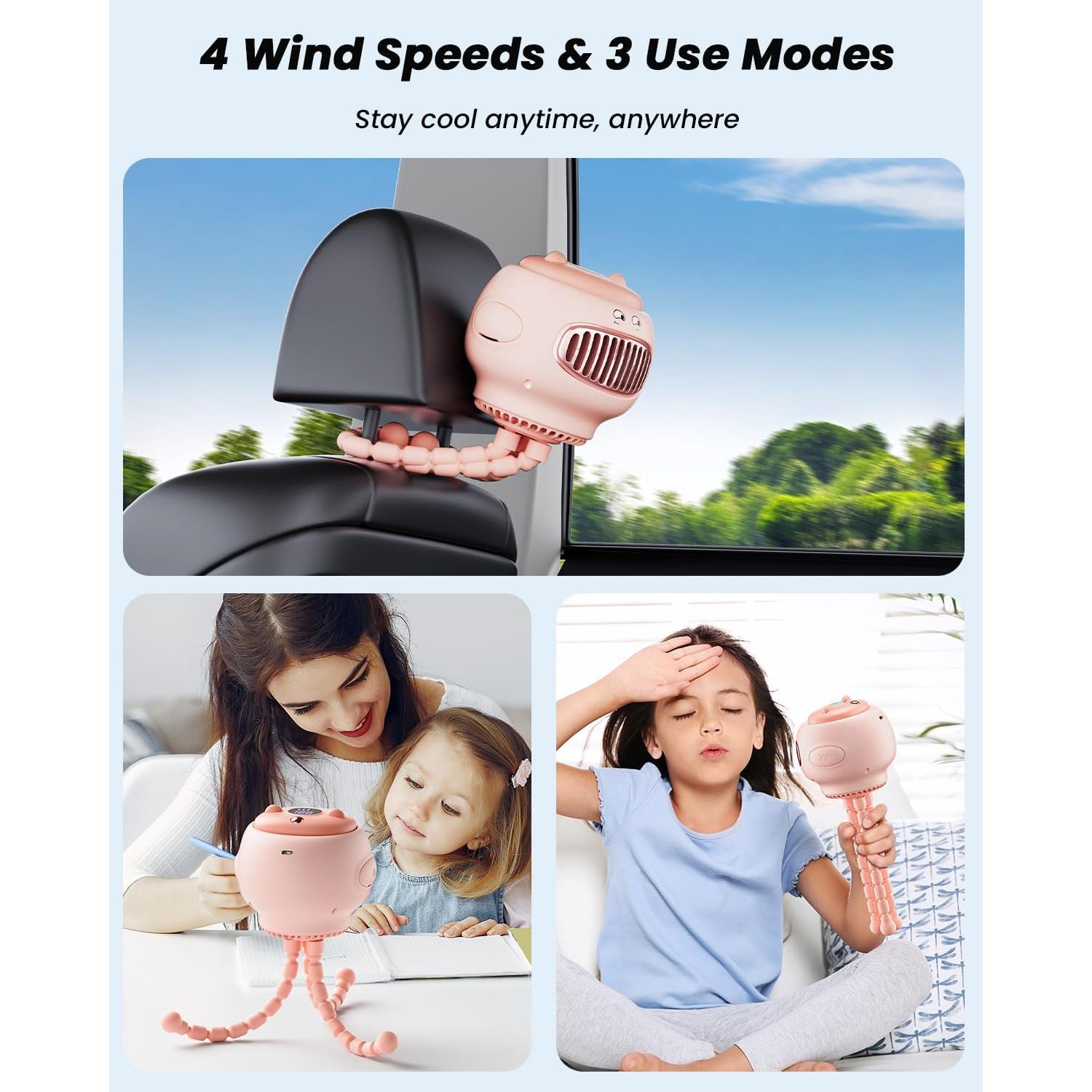 Ventilador de Coche ColdSky YE02 Rosa, Portátil 4000mAh 4 Velocidades