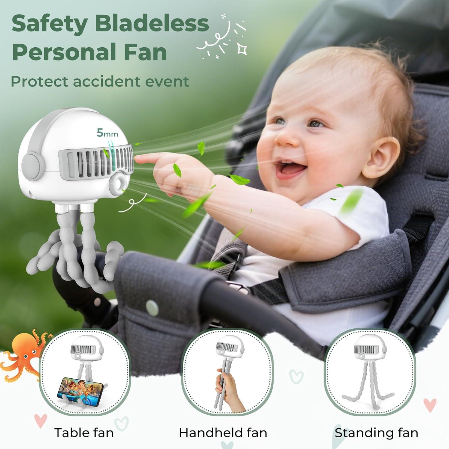 Ventilador portátil para cochecito Zhenghe - 4000mAh, 3 velocidades, bajo ruido