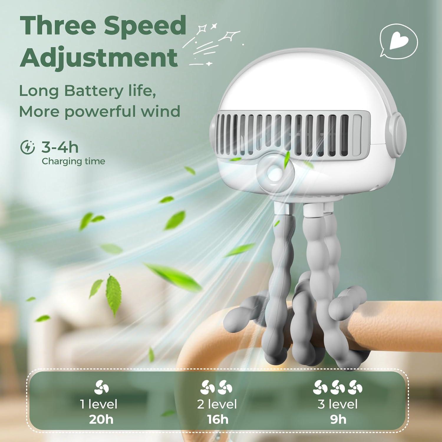 Ventilador portátil para cochecito Zhenghe - 4000mAh, 3 velocidades, bajo ruido