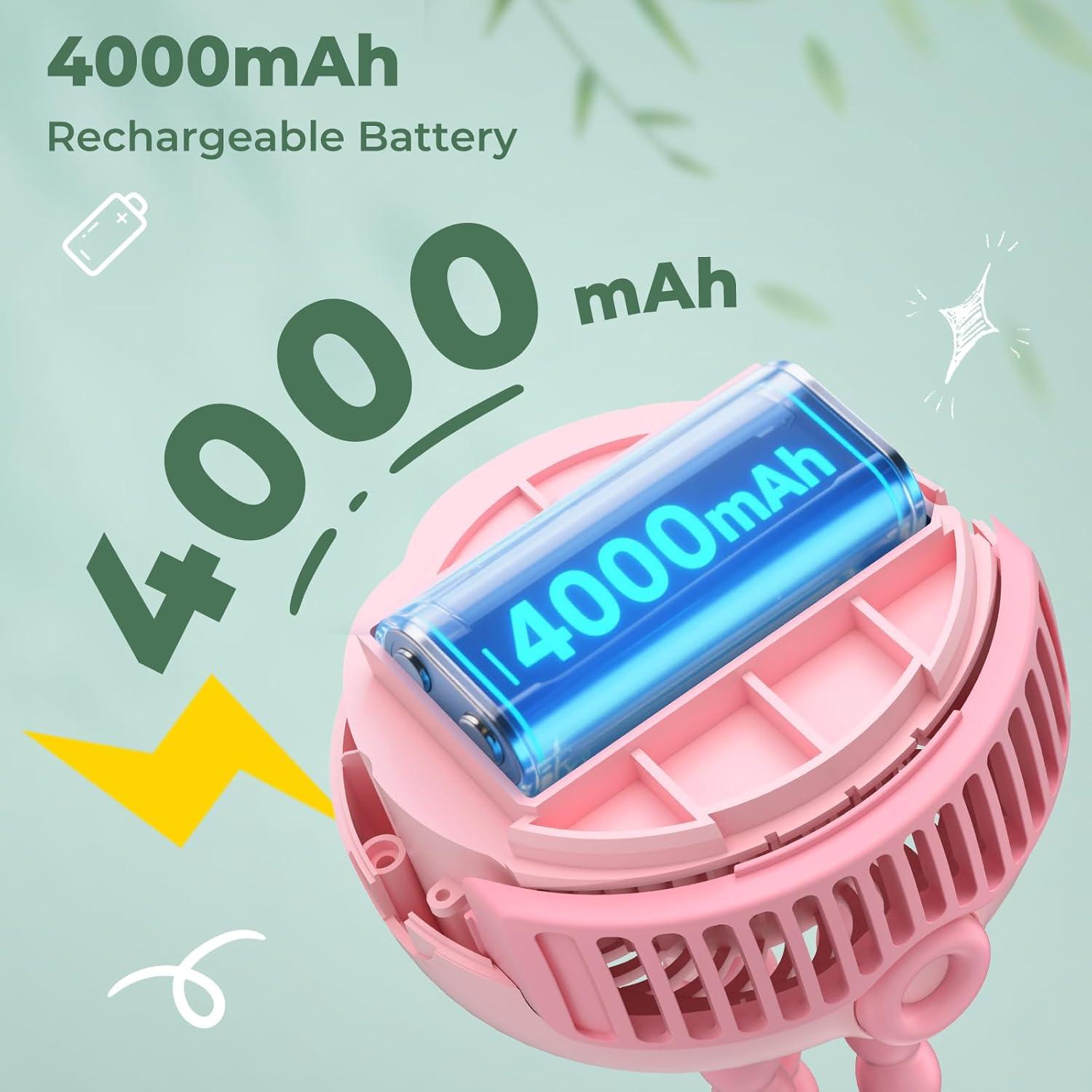 Ventilador portátil para cochecito Zhenghe - 4000mAh, 3 velocidades, bajo ruido