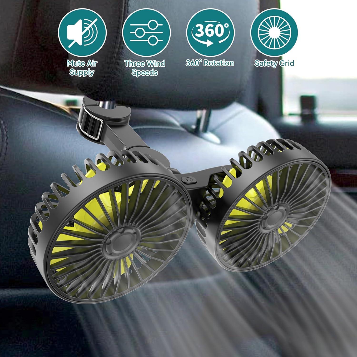 Ventilador de Coche USB Wowok Doble Cabeza 3 Velocidades 388g