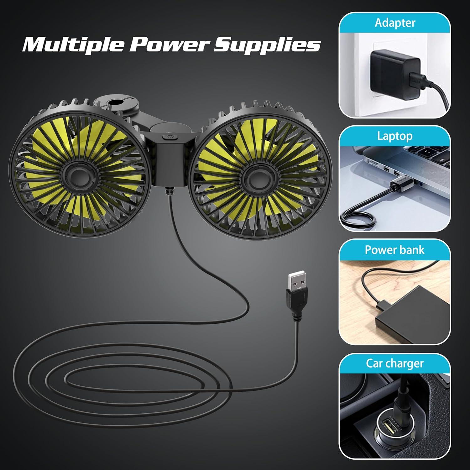 Ventilador de Coche USB Wowok Doble Cabeza 3 Velocidades 388g