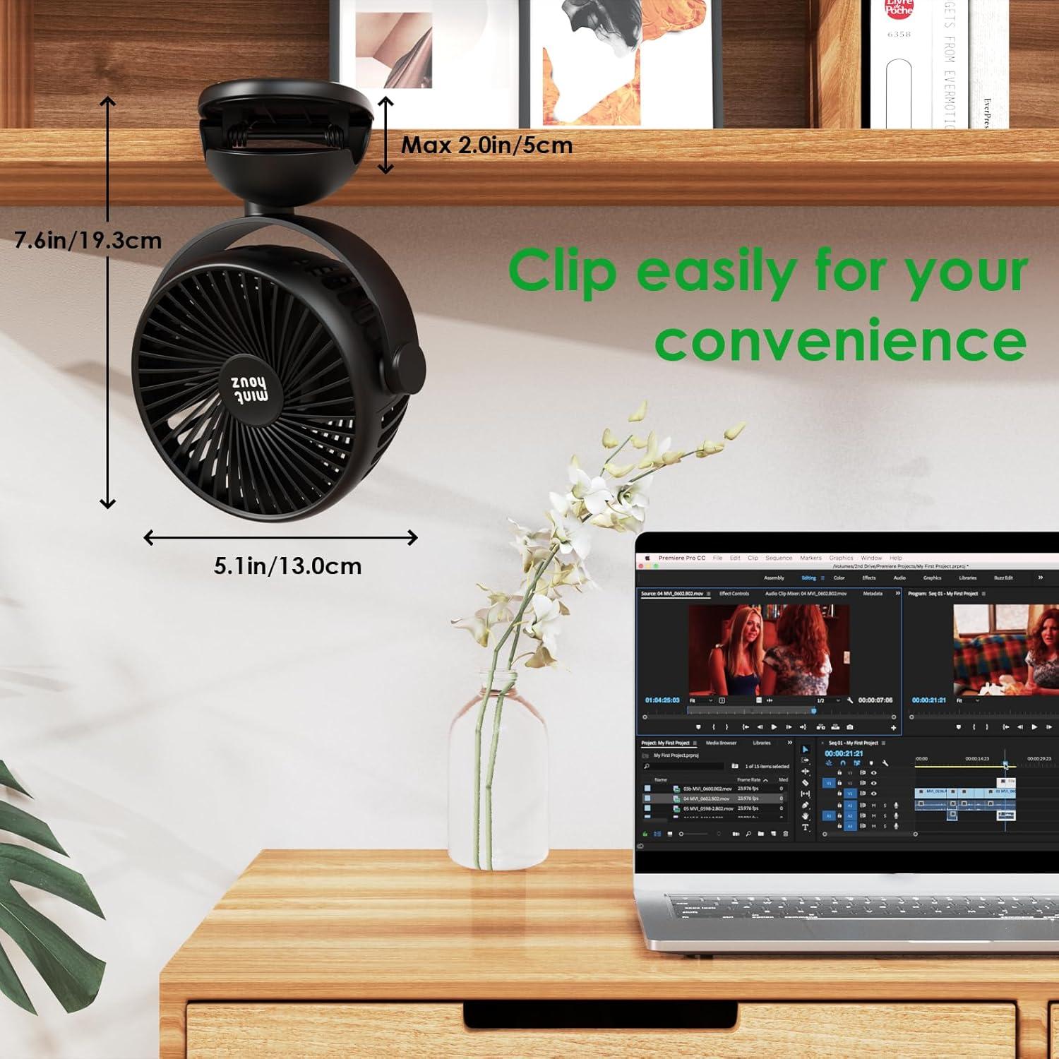 Ventilador de Clip Minthouz D603 Recargable USB-C 7200mAh