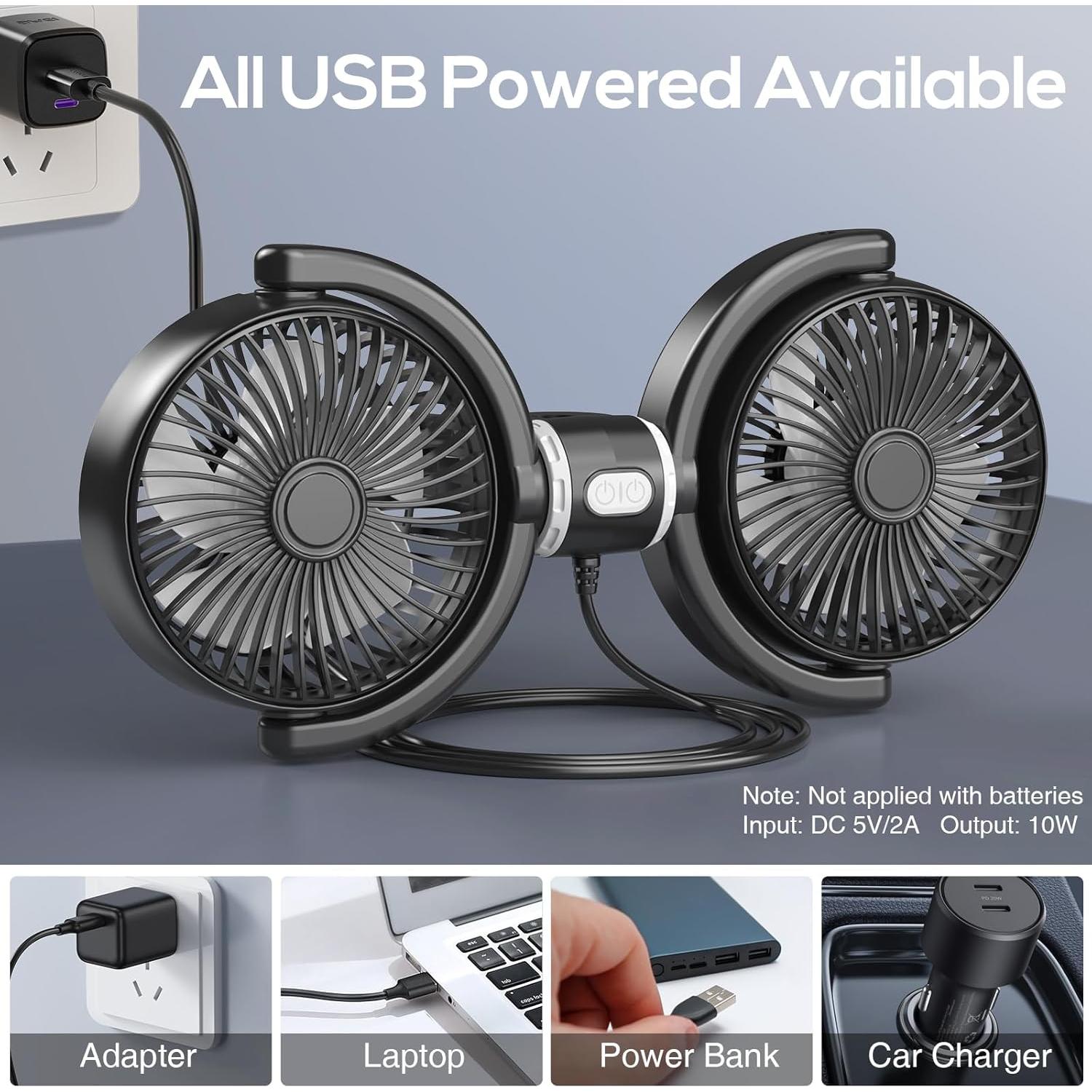 Ventilador USB Doble Cabeza Trustnice para Auto 3 Velocidades