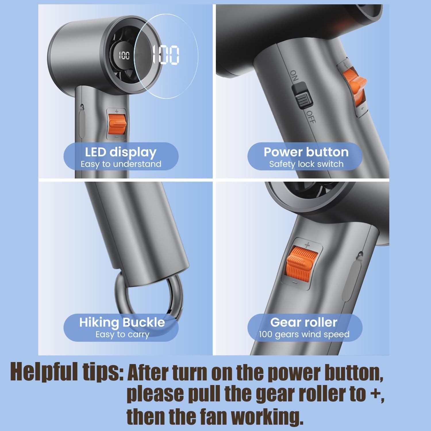 Ventilador de Mano Portátil UCLOUDSOME 100 Velocidades 3000mAh