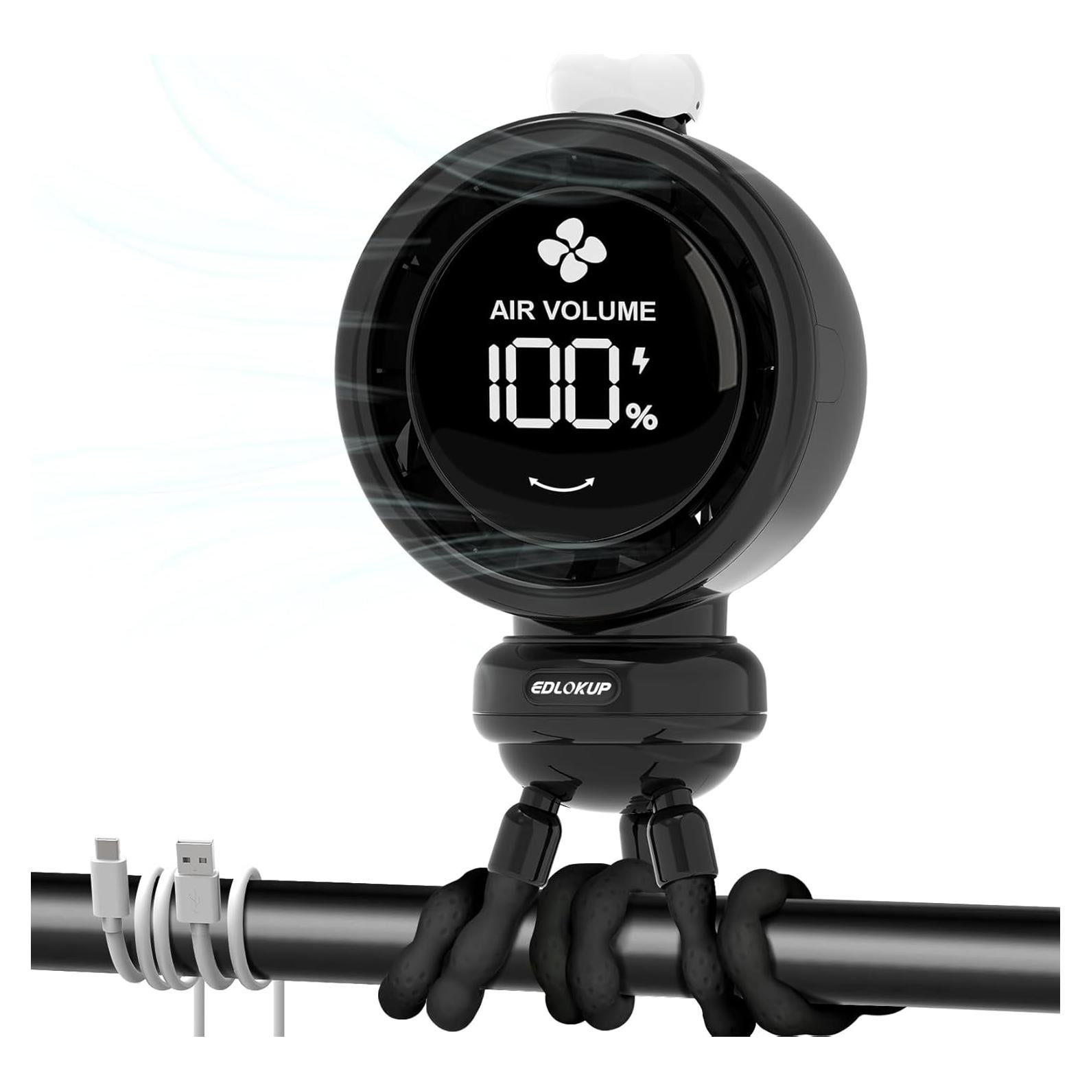 Ventilador de Cochecito Genérico Oscilante USB Recargable Negro