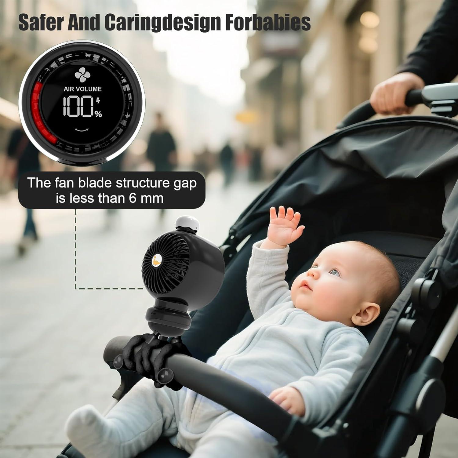 Ventilador de Cochecito Genérico Oscilante USB Recargable Negro