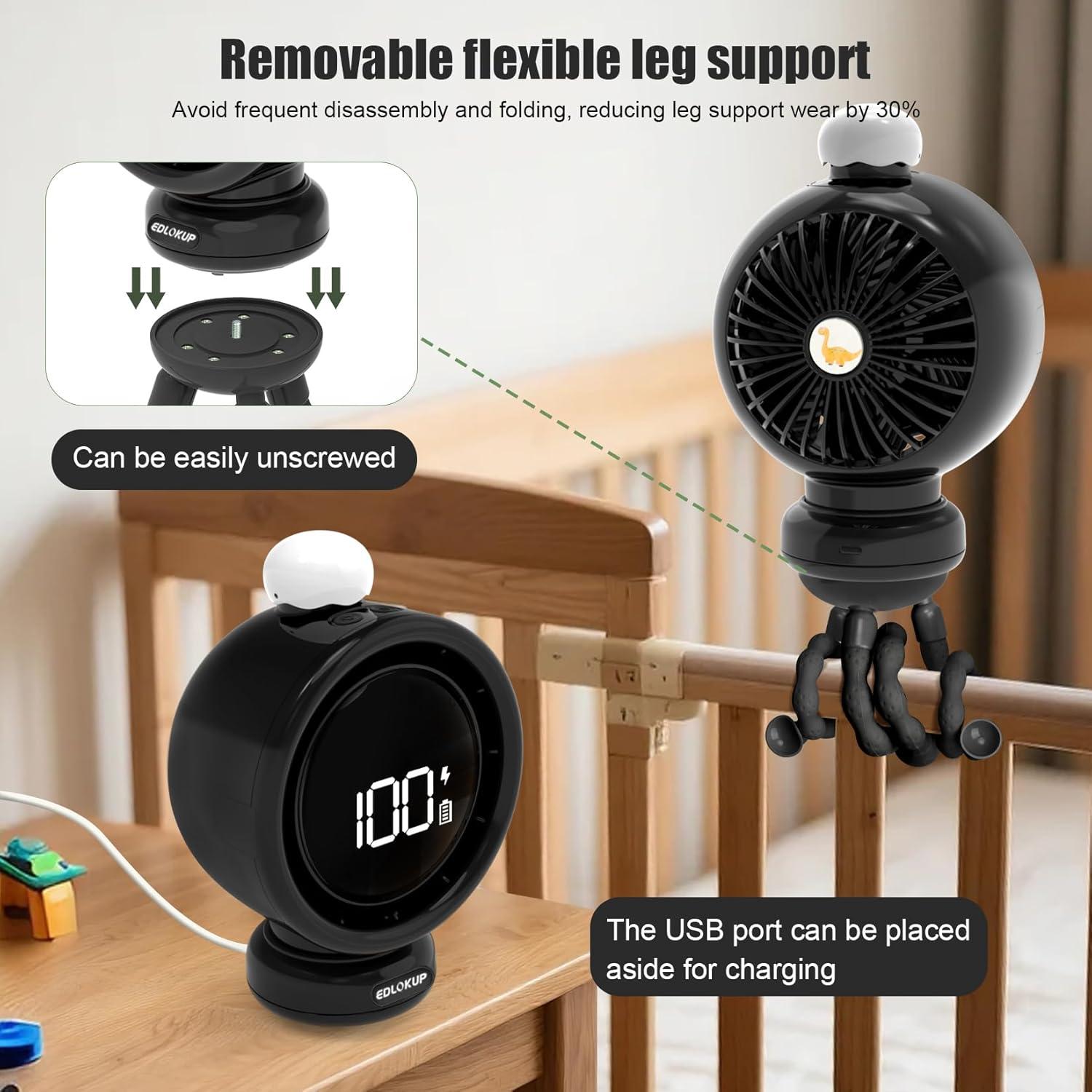 Ventilador de Cochecito Genérico Oscilante USB Recargable Negro