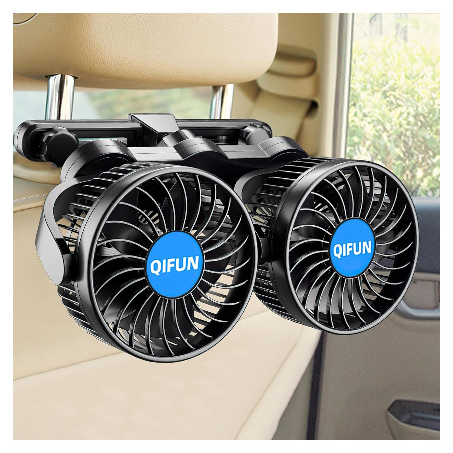 Ventilador de Coche QIFUN 12V 4" Ajustable con Soporte