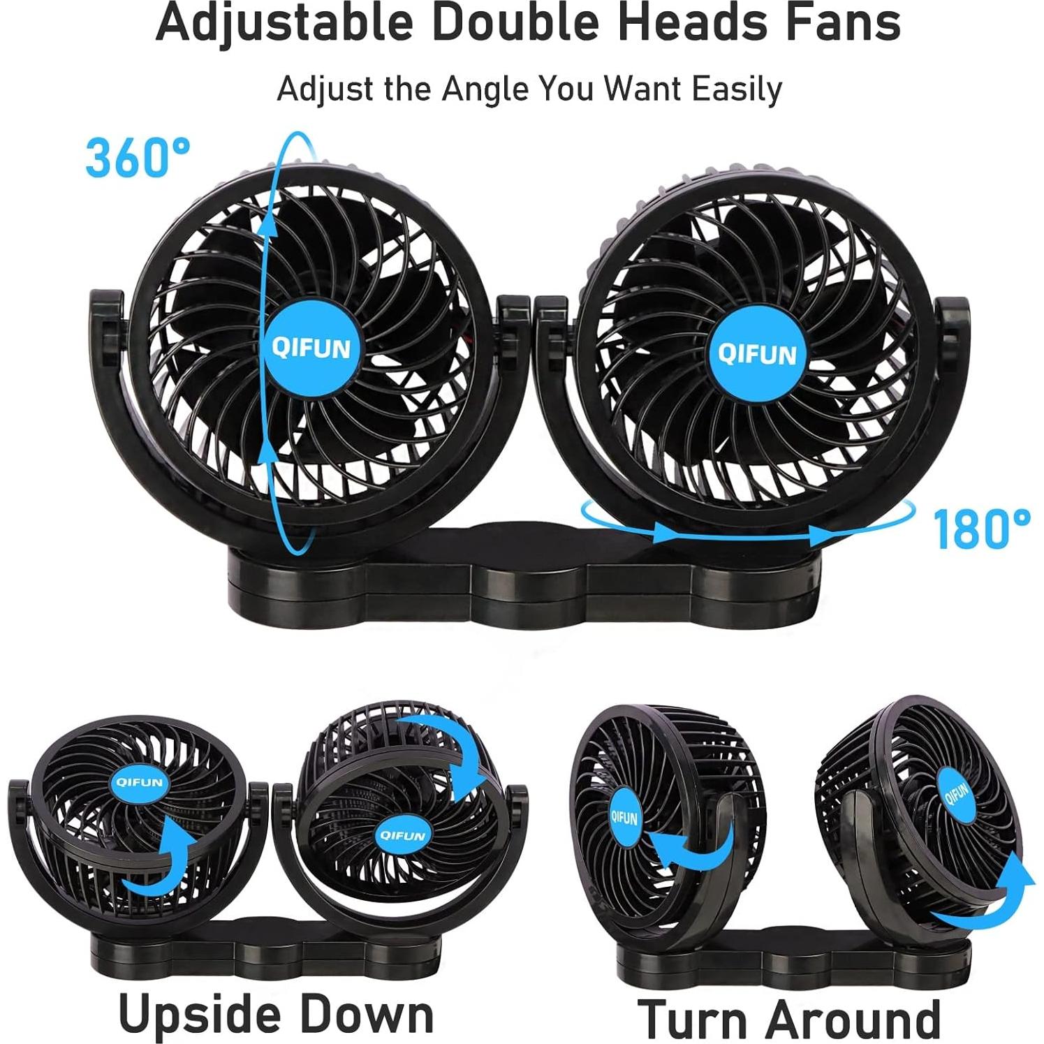 Ventilador de Coche QIFUN 12V 4" Ajustable con Soporte