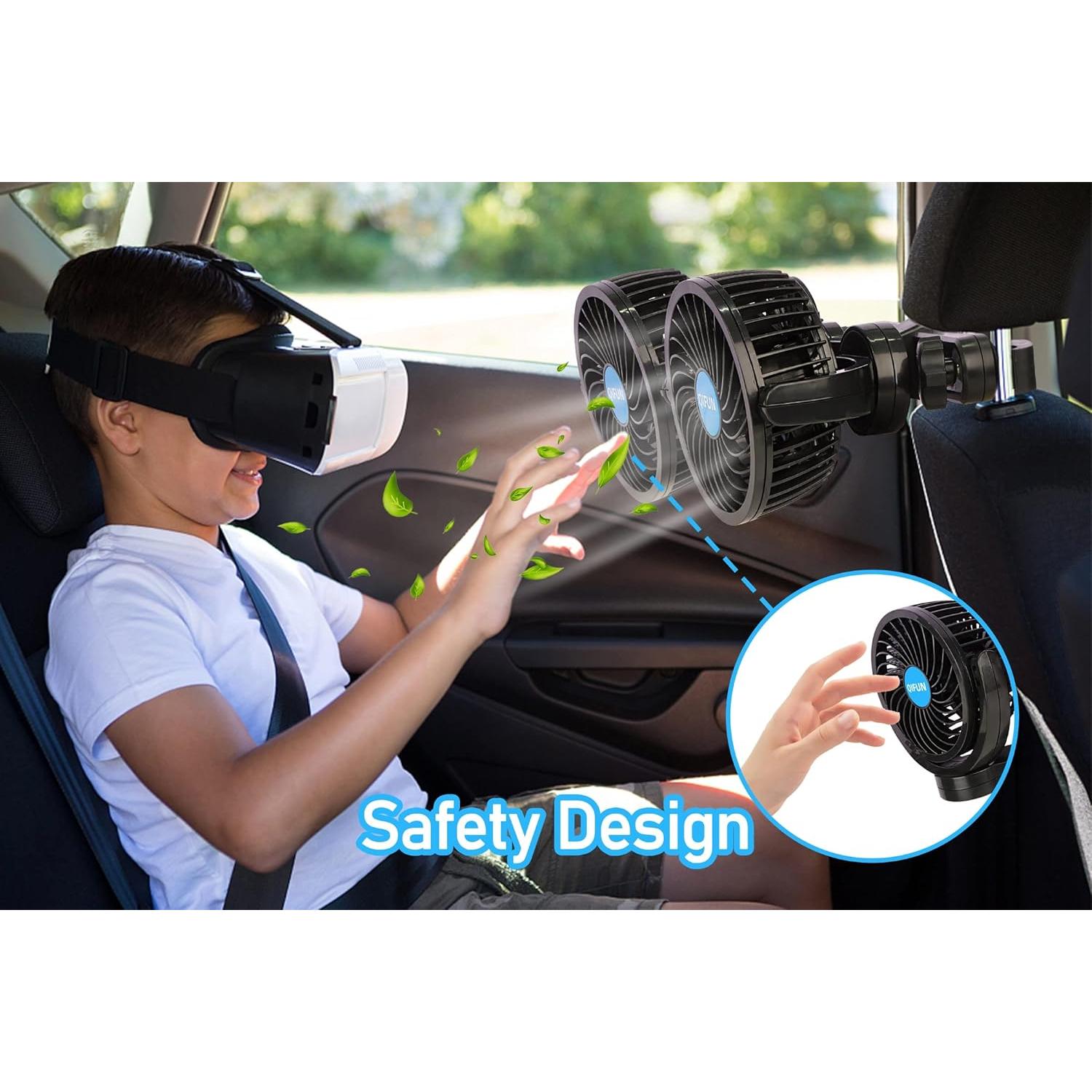 Ventilador de Coche QIFUN 12V 4" Ajustable con Soporte