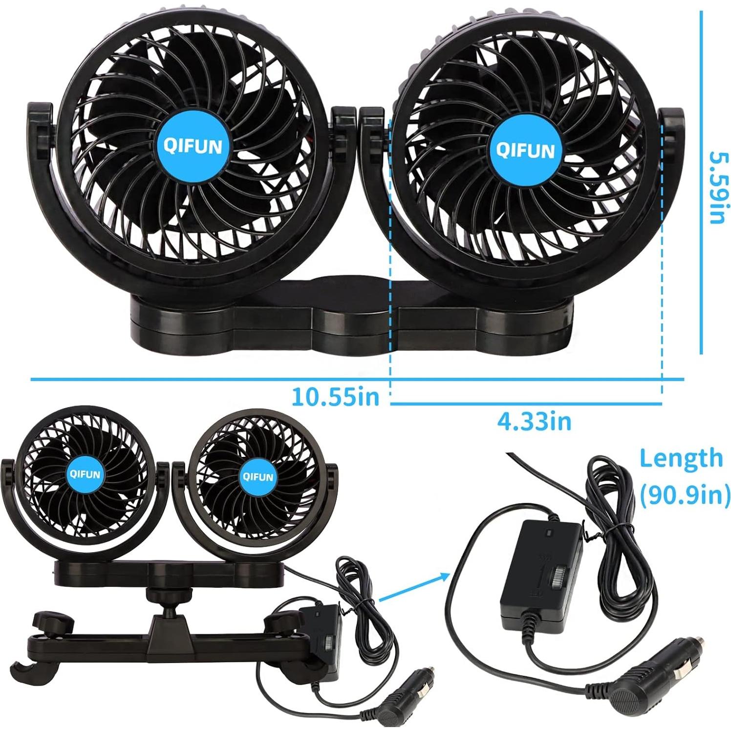 Ventilador de Coche QIFUN 12V 4" Ajustable con Soporte