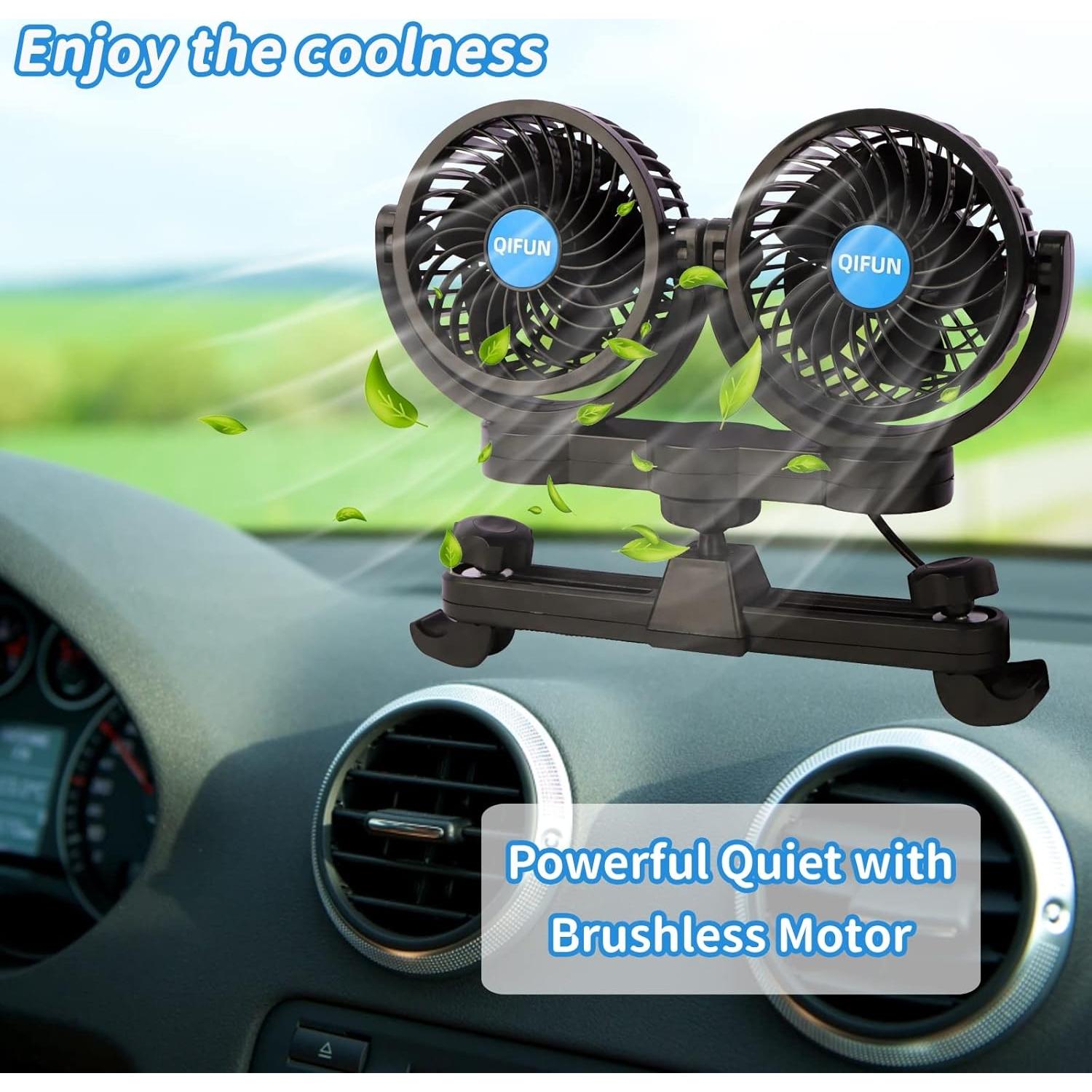 Ventilador de Coche QIFUN 12V 4" Ajustable con Soporte