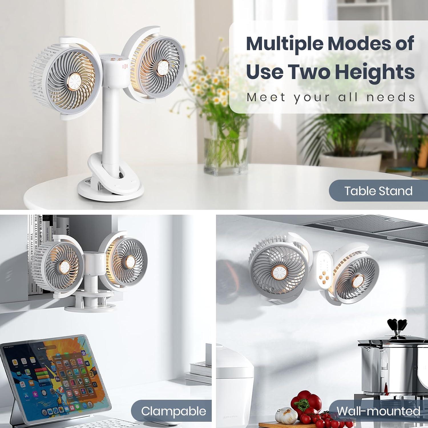 Ventilador de Clip Doble Cabeza Keledz Y-6 Recargable 360°