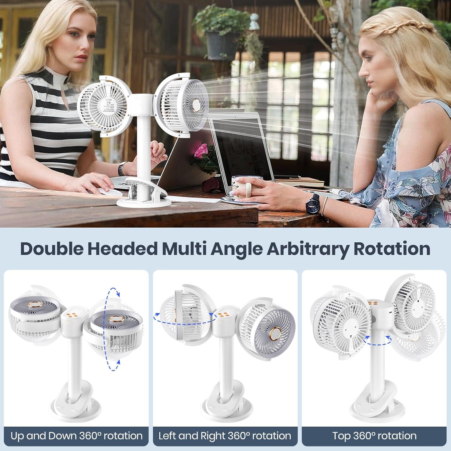 Ventilador de Clip Doble Cabeza Keledz Y-6 Recargable 360°