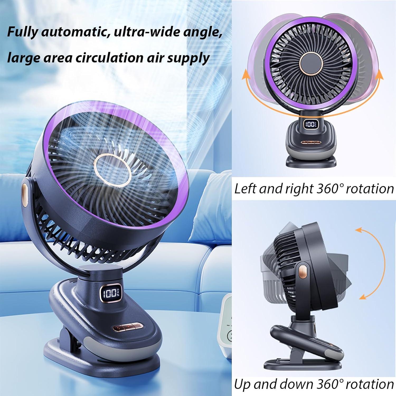 Ventilador Portátil Clip SAYTAY 5V 5W con Luz LED y Oscilante