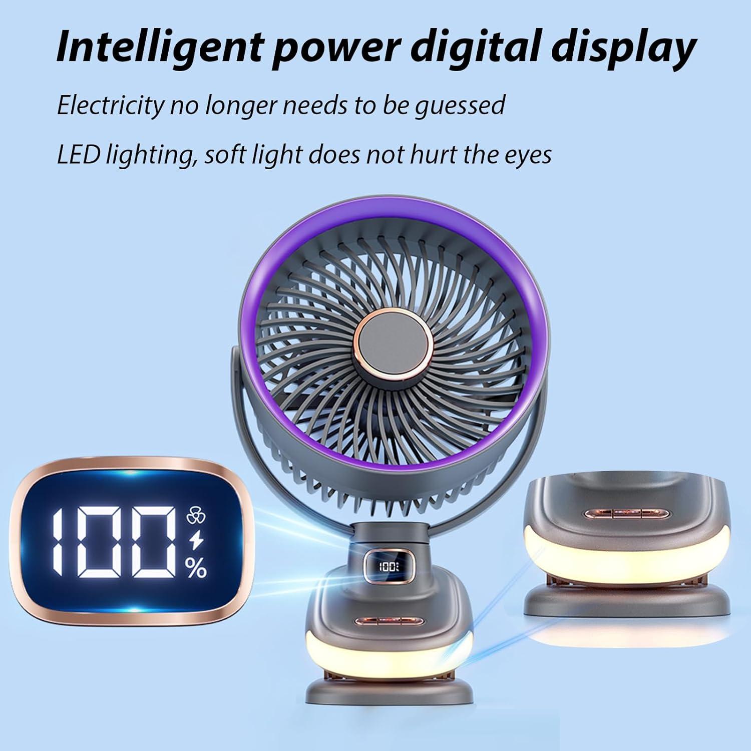 Ventilador Portátil Clip SAYTAY 5V 5W con Luz LED y Oscilante
