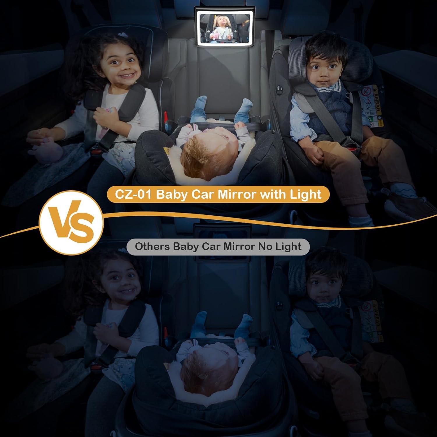 Espejo de Coche para Bebés Wkzay con Luz y Control Remoto