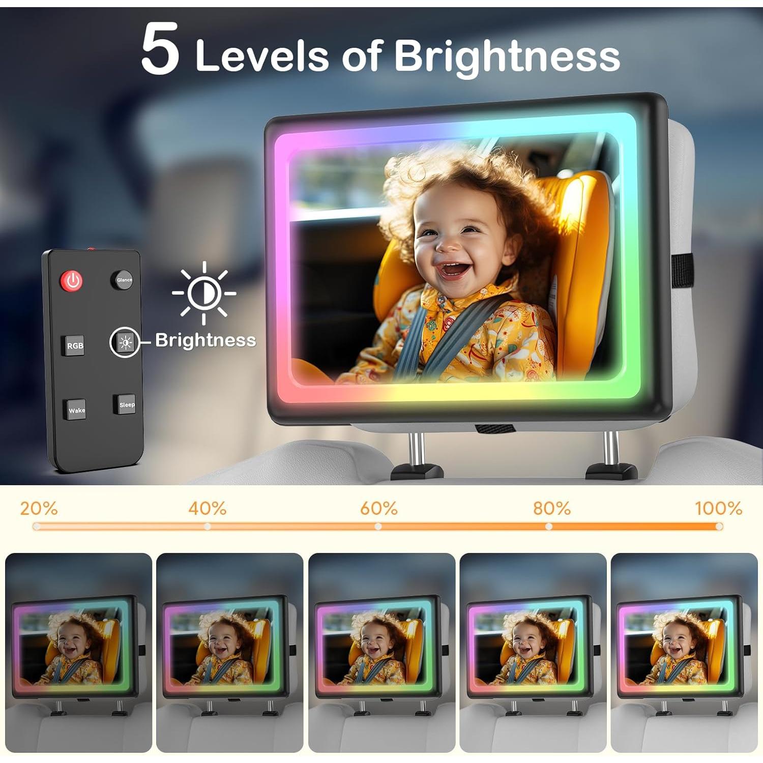 Espejo de Coche para Bebés Wkzay con Luz y Control Remoto