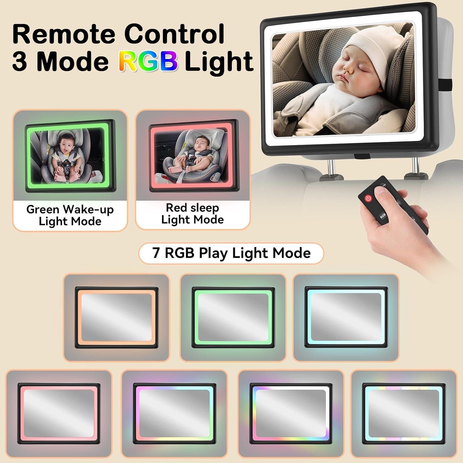 Espejo de Coche para Bebés Wkzay con Luz y Control Remoto