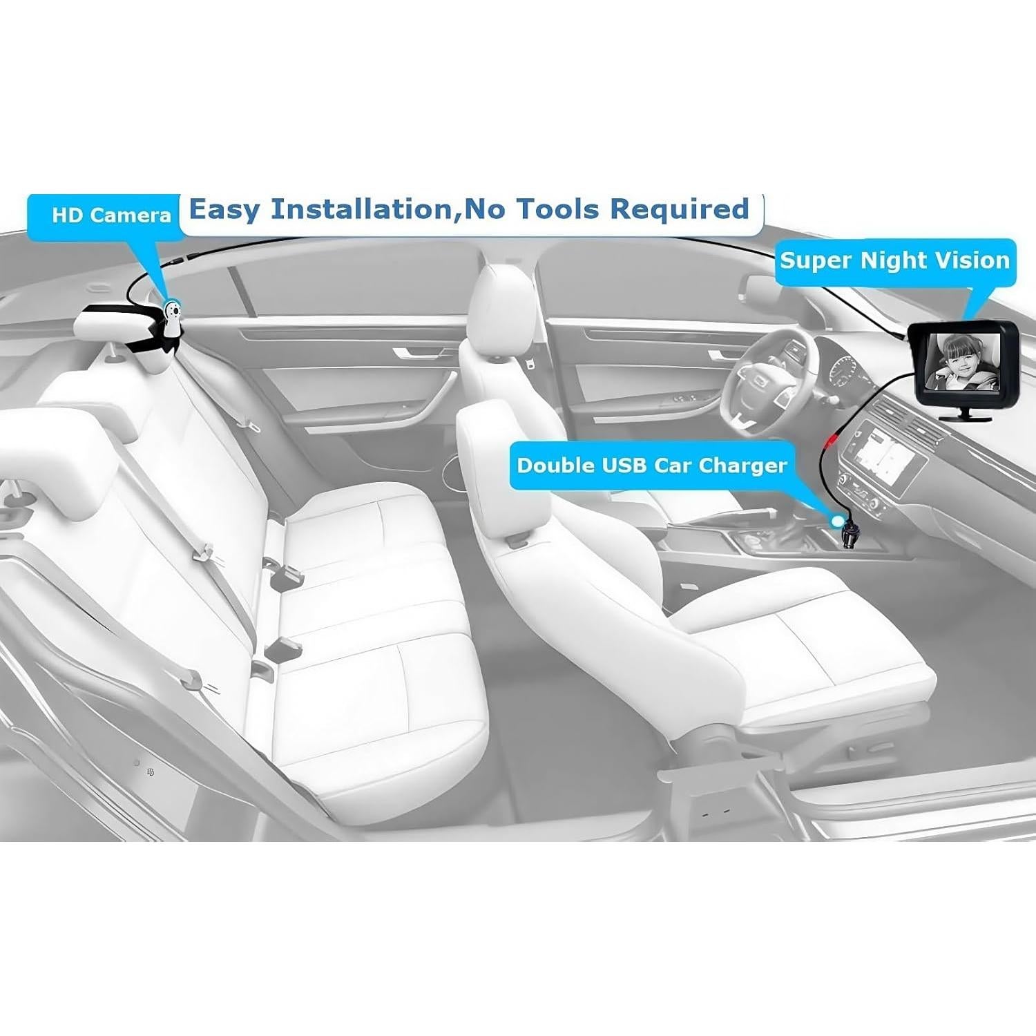 Cámara de Auto para Bebés DUBIAO KXH01 4.3" HD con Visión Nocturna