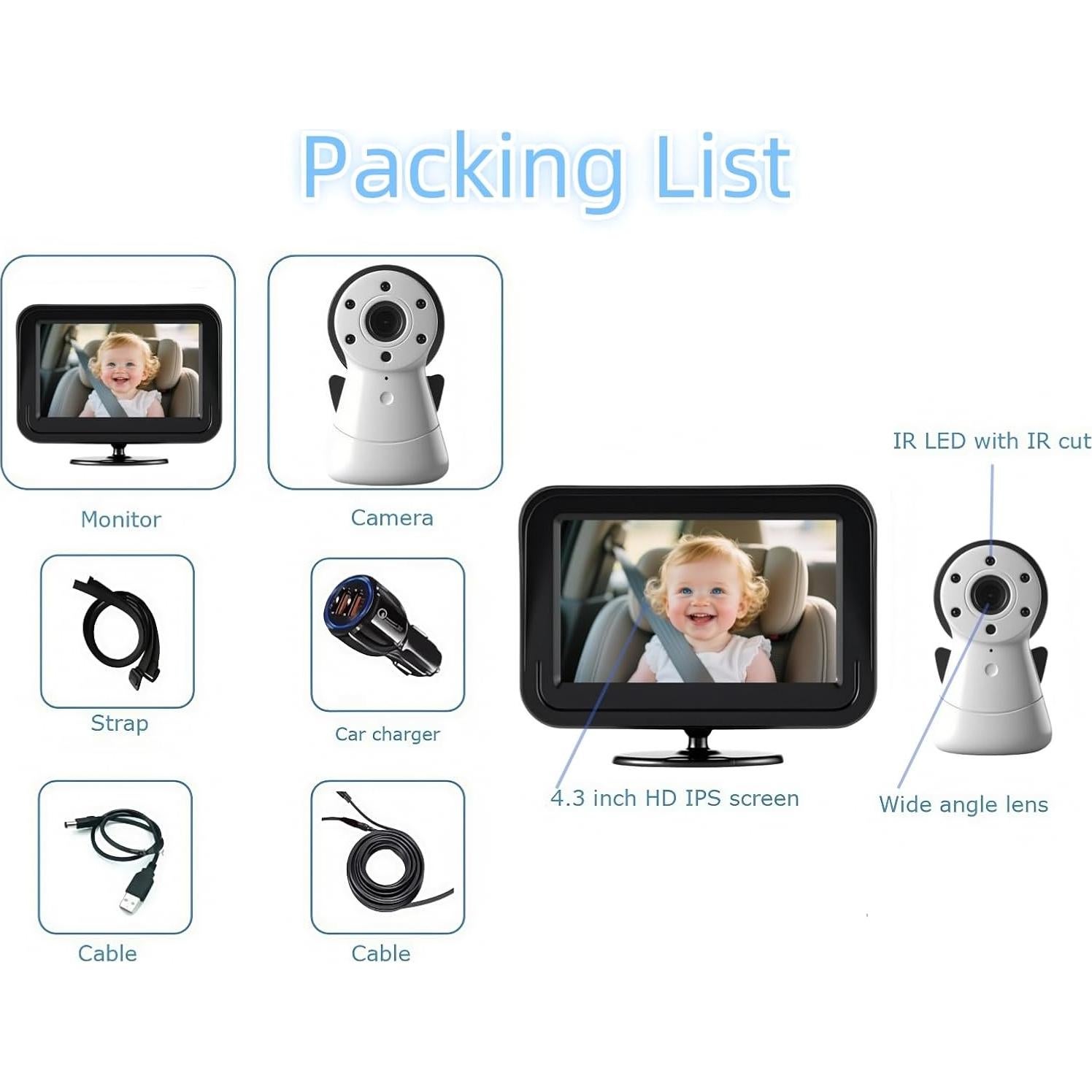 Cámara de Auto para Bebés DUBIAO KXH01 4.3" HD con Visión Nocturna