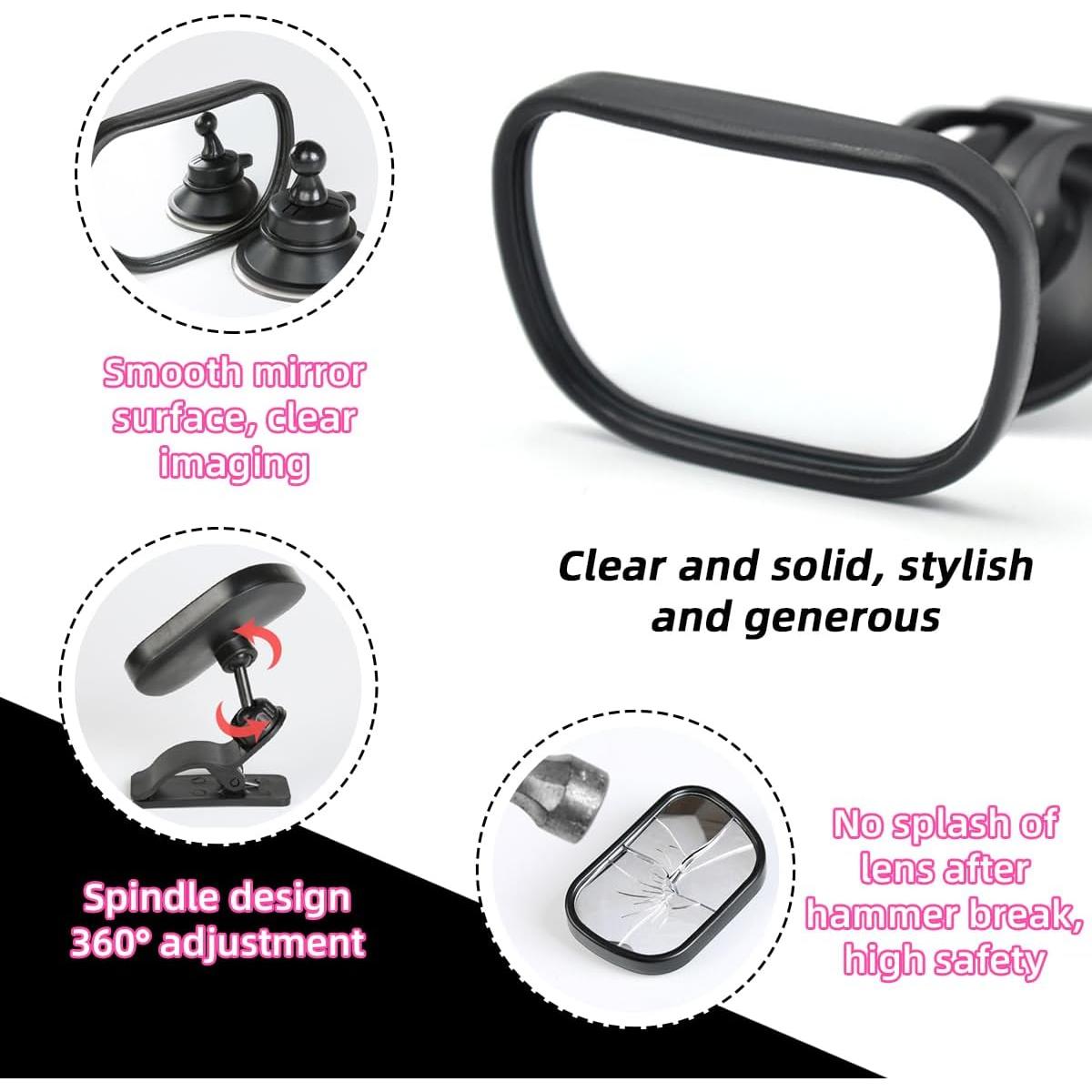 Espejo Retrovisor para Bebé Kewucn Ajustable 360° Negro