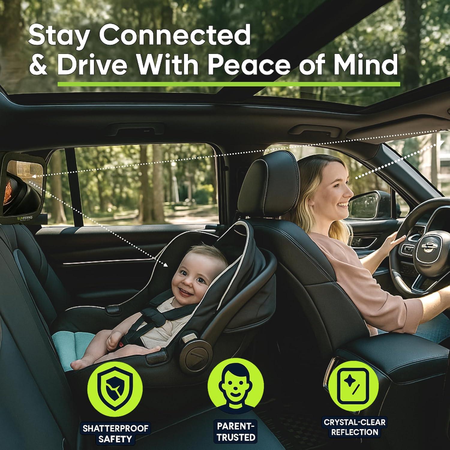 Espejo de Coche para Bebé Sunferno 360° Convexo a Prueba de Roturas