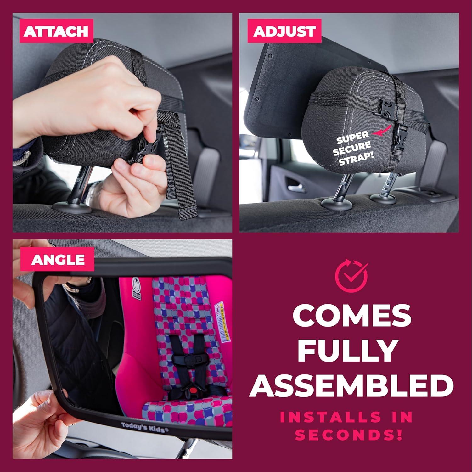 Espejo para Bebé en Coche Todays Kids - Ajustable 360° y Extra Ancho