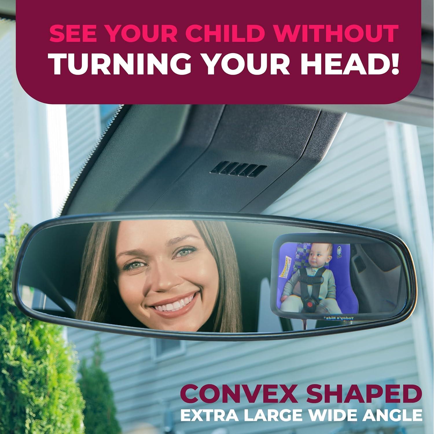 Espejo para Bebé en Coche Todays Kids - Ajustable 360° y Extra Ancho
