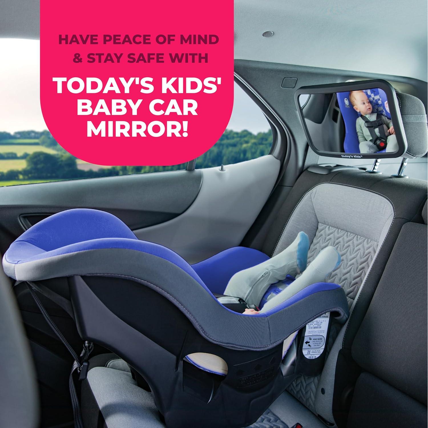 Espejo para Bebé en Coche Todays Kids - Ajustable 360° y Extra Ancho