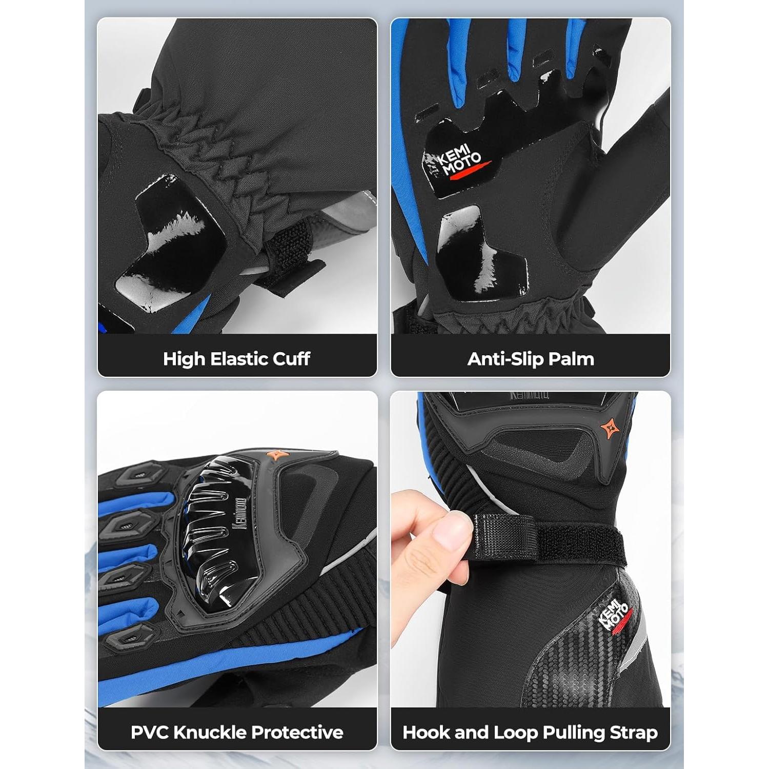 Guantes de Moto KEMIMOTO Invierno Impermeables Táctiles Azul