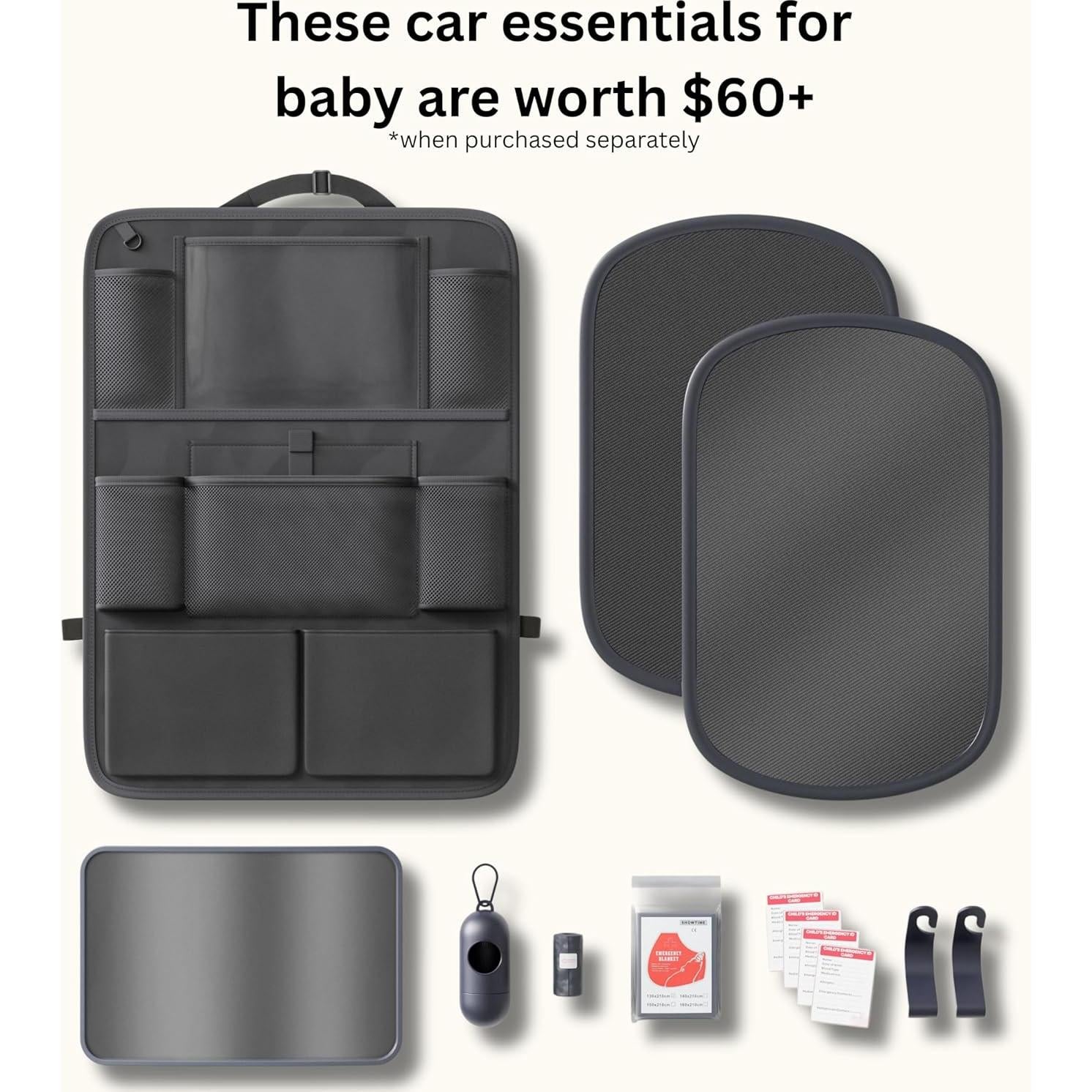 Kit Esenciales Automóvil Bebé Crivora - Organizador, Sombrillas, Espejo