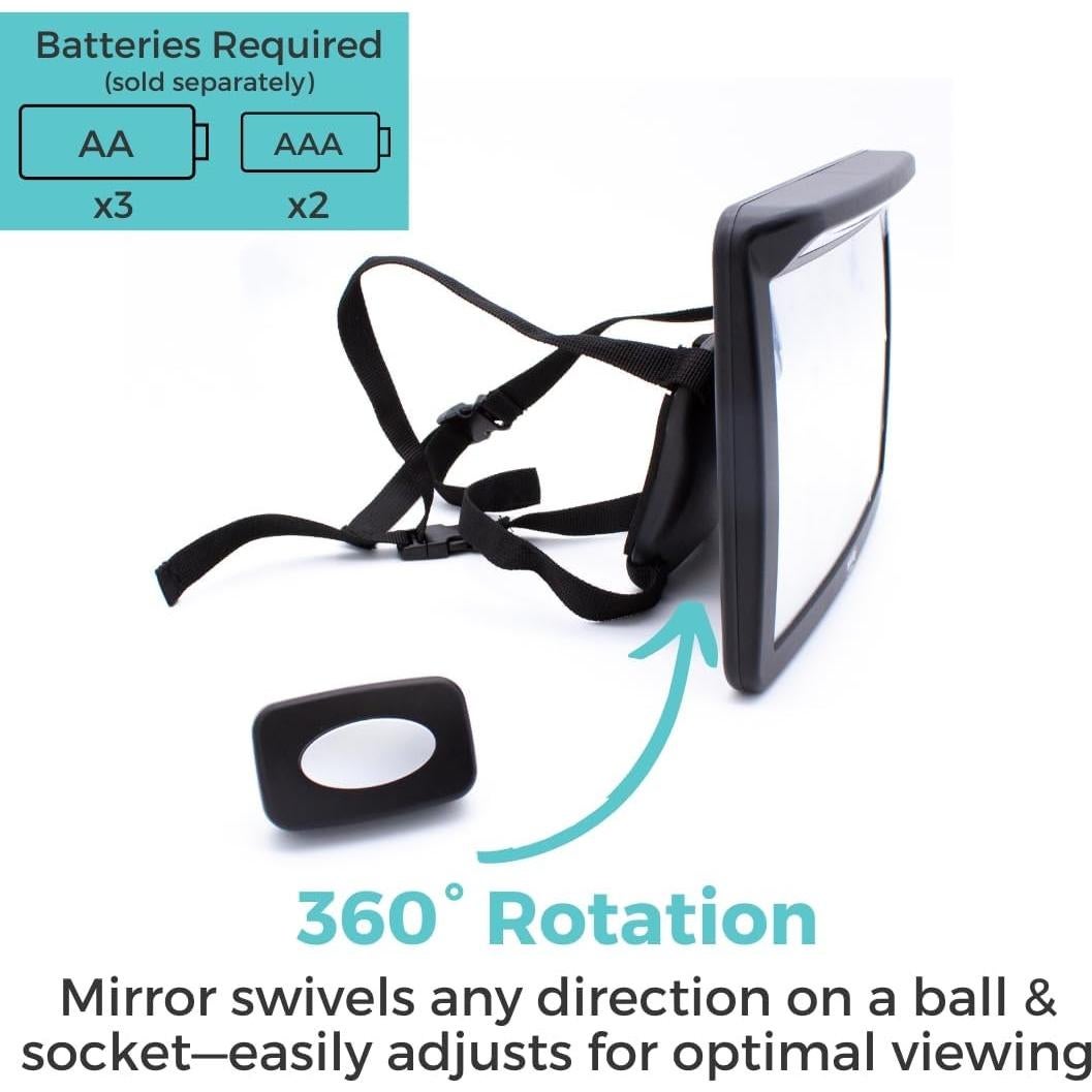 Espejo de Auto para Bebé LED Deluxe Toddleroo - Negro