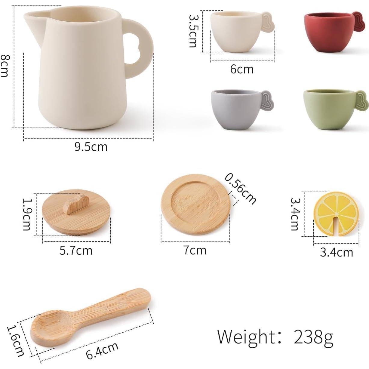 Juego de té de madera Ikubigu 12 piezas para niños