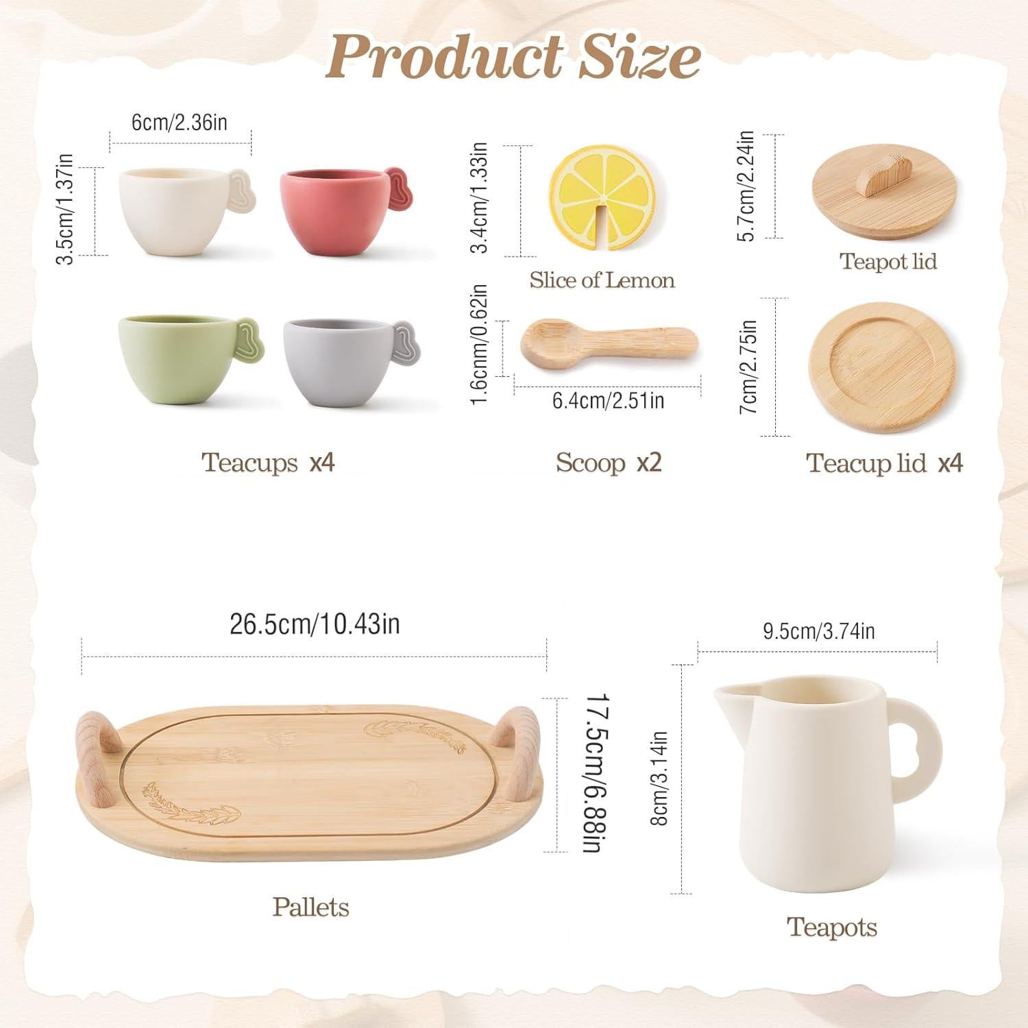 Juego de té de madera Ikubigu 13 piezas para niños