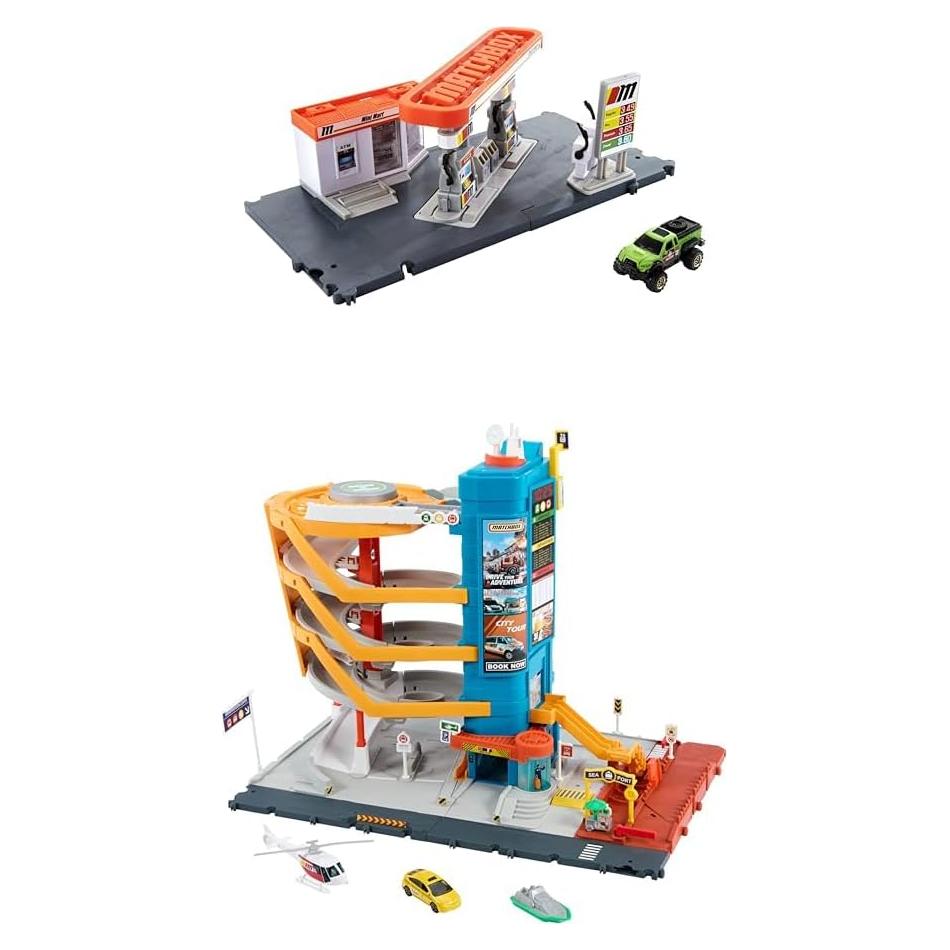 Estación de Combustible Matchbox + Camión 1:64 y Centro 5 Niveles